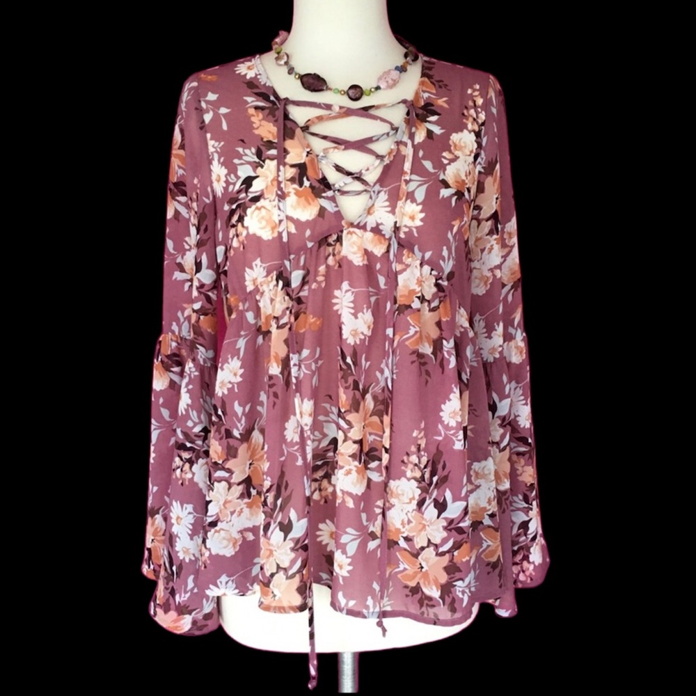 Altar'd State Floral Bell Sleeve Top